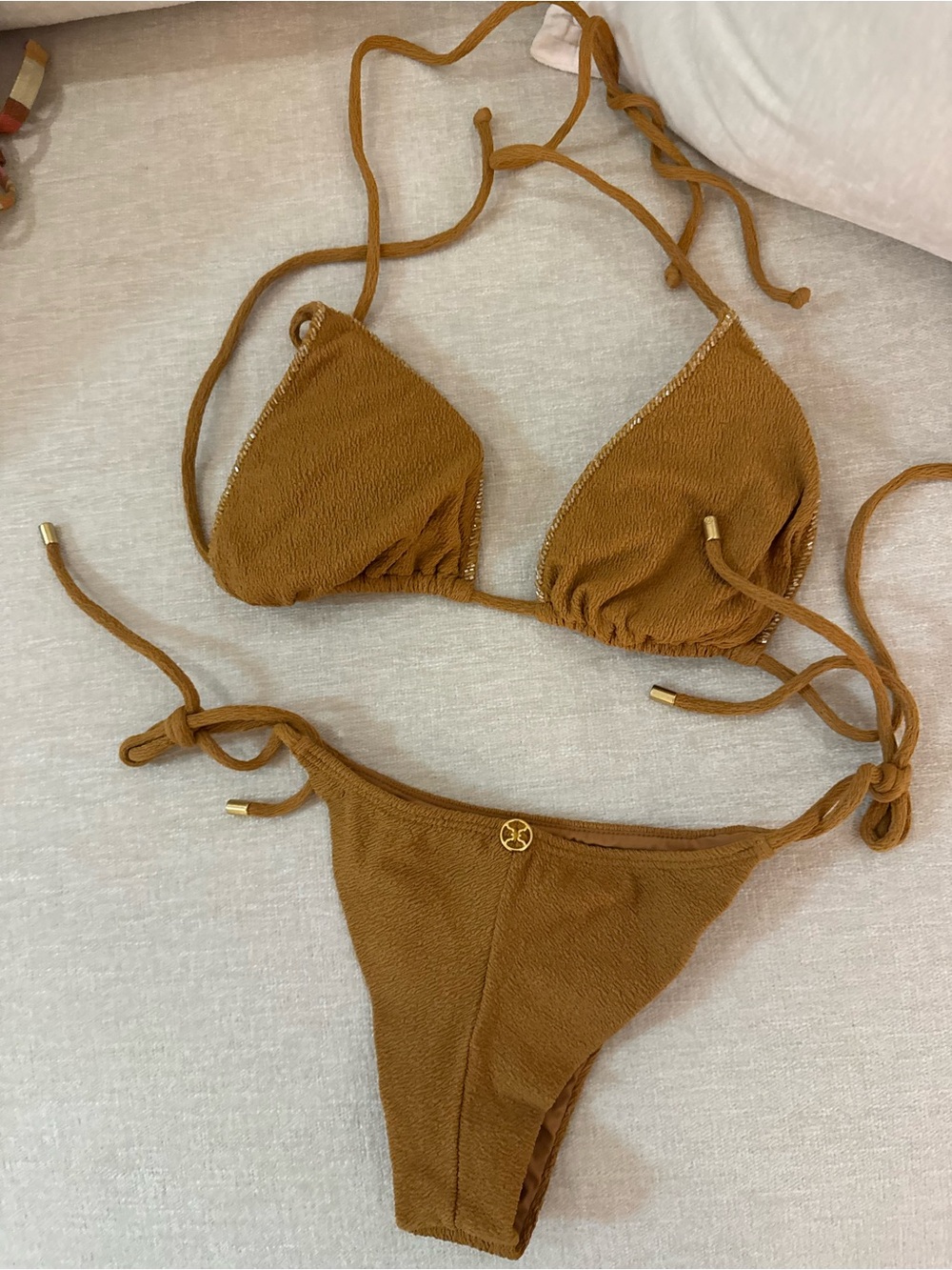 Textured Triangle String Bikini - Rust Brown - Picture 2 of 2